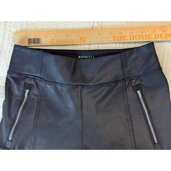 Athleta Delancey Gleam Faux Leather Straight Leg Pant Zip Pockets Split Hem Sz S - Picture 7 of 10